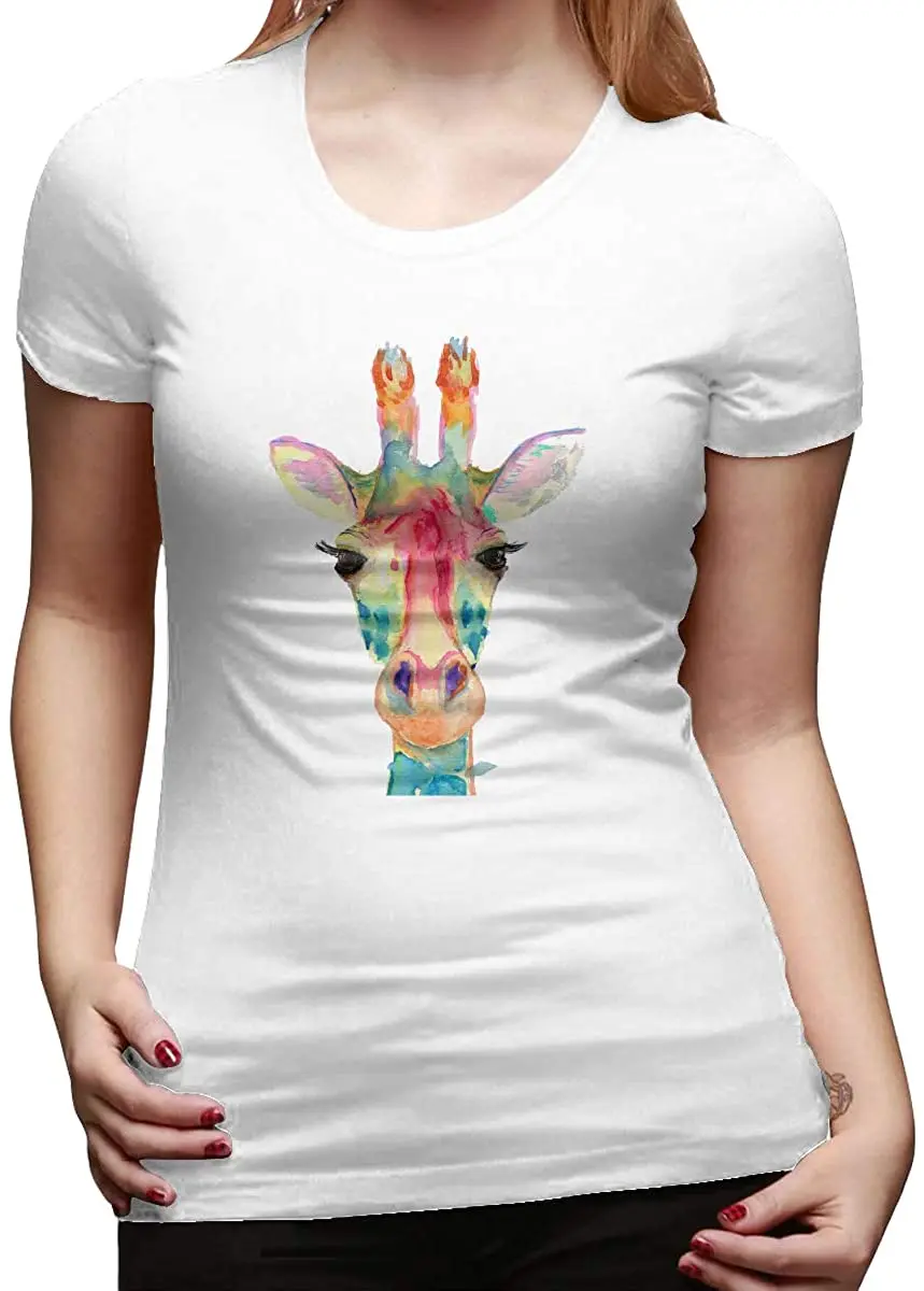 

Watercolor Giraffe Head Women's Basic Short Sleeve Top Crew Neck T-Shirts Harajuku T Shirts Summer 2020 Cotton Breathable Tshirt