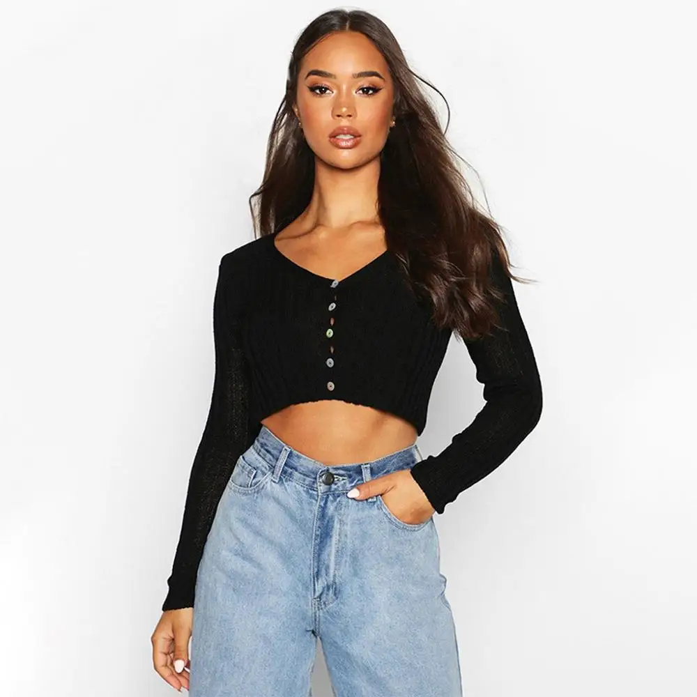 Женские короткие вязаные топы кардиган с пупком и пуговицами жилет тонкая