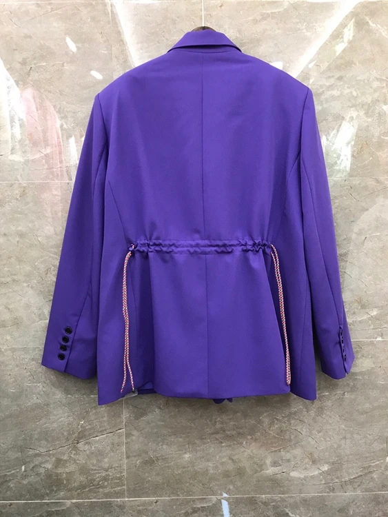 

2021 spring and summer new women's fashion Lapel symmetrical pocket decoration solid color drawstring wrinkle suit 325