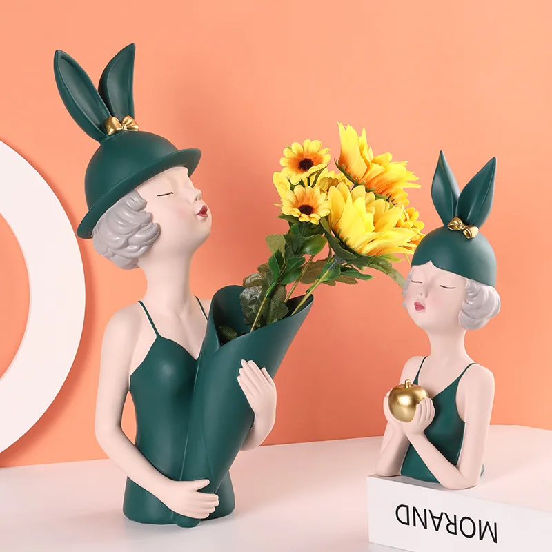 

Букеты из смолы для украшения девочек, поделки для веранды, подарки на новоселье, день рождения, вазы в форме девушки, 9/14 дюйма