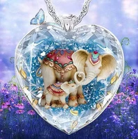 heart shaped crystal glass elephant mother and child pendant necklace female jewelry new metal animal accessories female gift