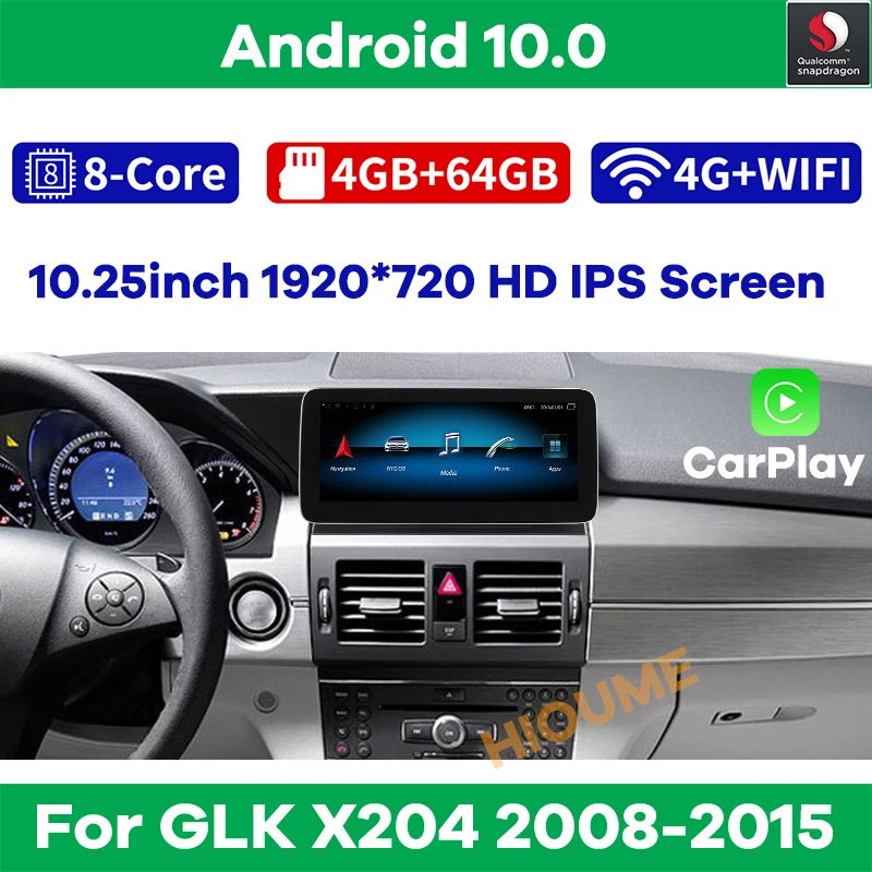Автомобильный мультимедийный плеер Snapdragon для Mercedes Benz GLK Class X204 2008 2015 Android 10 0