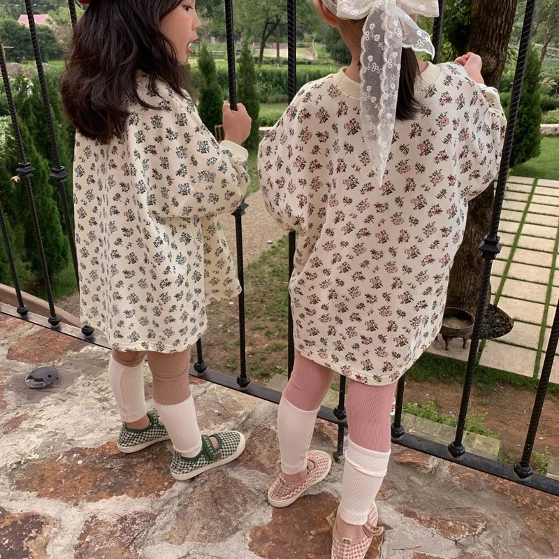 2021 Autumn New Kids Clothes Floral Hoodie Long Sweatshirts Korean Girls Tops Casual Children Clothing