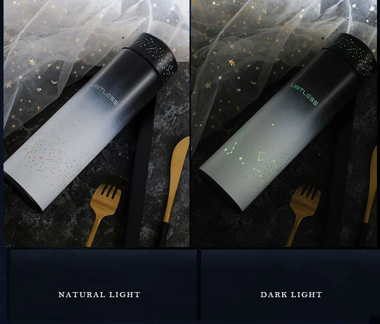 500 мл портативный светящийся термос бутылка 304 нержавеющая сталь для воды