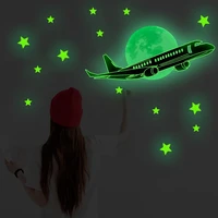3d fluorescent planes moon star luminous sticker baby room decoration wall decals glow in the dark stickers wall bedroom decor