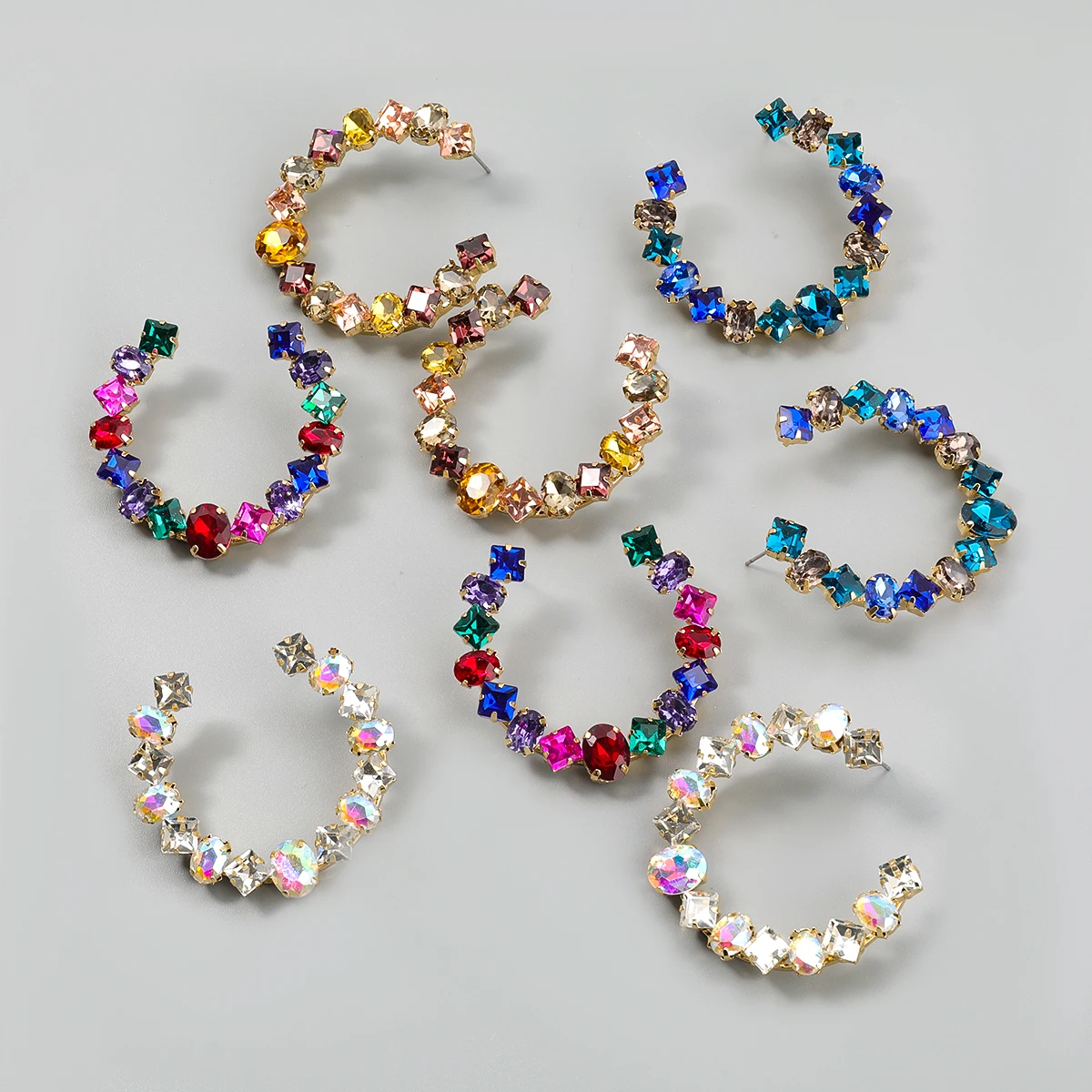 

JIJIAWENHUA New Trend Multicolor Rhinestone women's Hoop Earrings Dinner Party Fashion Statement Jewelry Accessories