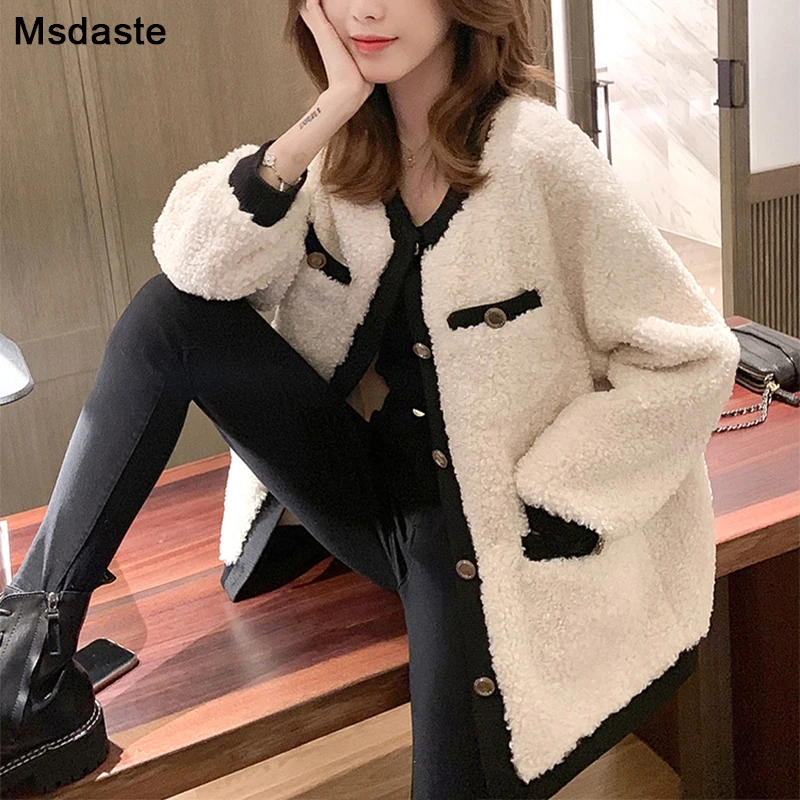 

Winter Coats and Jackets Women 2019 Winter White Loose Female Outwear Single Breasted Tops Casual Oversized Wool Woman Jacket