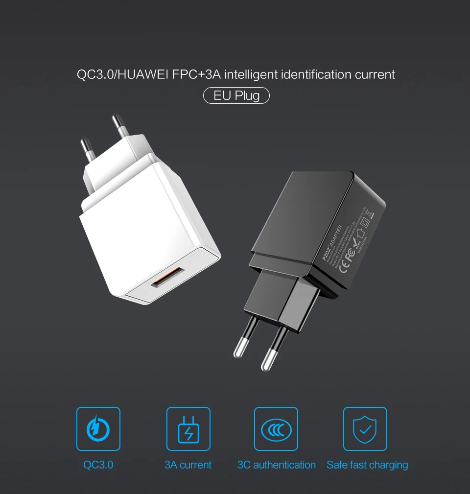PZOZ Быстрая зарядка 3,0 USB зарядное устройство быстрое зарядное устройство 18 Вт ЕС настенный usb портативный адаптер зарядное устройство кабель для мобильного телефона для samsung S10 S9 S8