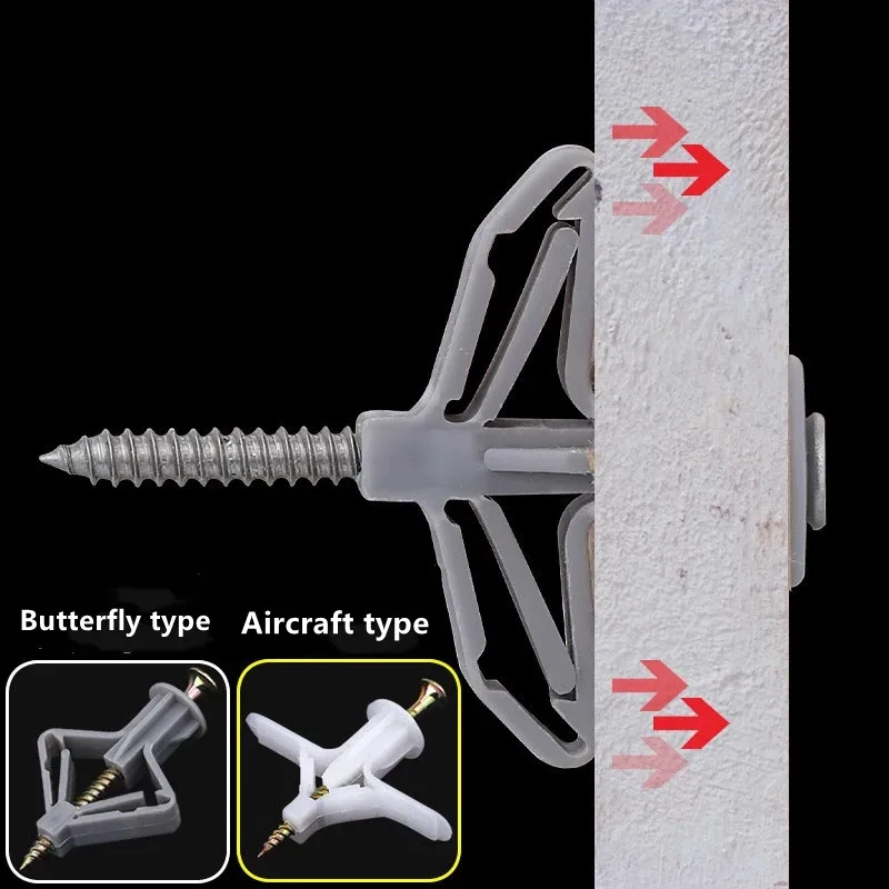 

25set Self drilling anchors screws Kit Plastic Butterfly Type Expansion Tube for Curtain Gypsum Board Hollow Wall Fixings M8*50