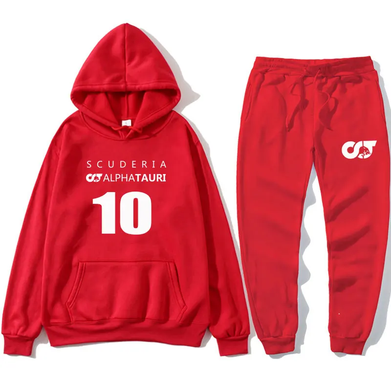 

2021Autumn Winter F1 Alpha Tauri driver Pierre Gasly 10 Car fan Tracksuit Fashion Loose Cotton Men Hoodies+Pants Set