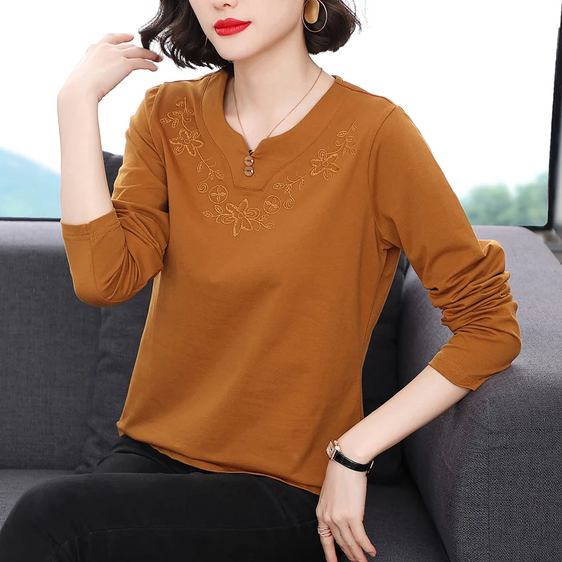 

BOBOKATEER Autumn Top Long Sleeve T Shirt Women Clothing Cotton Woman Tshirts Loose Tee Shirt Femme Elegant Camisetas De Mujer