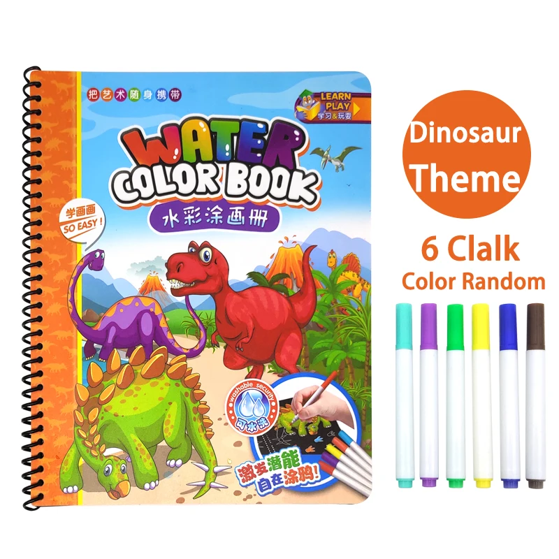 dinosa 8 sides 6 pen Детский портативный мягкий мел доска для рисования с водой Мел жизнь раскраска доска "сделай сам" живопись - Цвет: dinosa 8 sides 6 pen