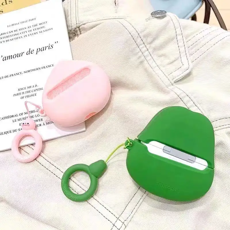 Силиконовый чехол для Apple Airpods Pro 3 2 с 3D принтом фруктов розового персика авокадо
