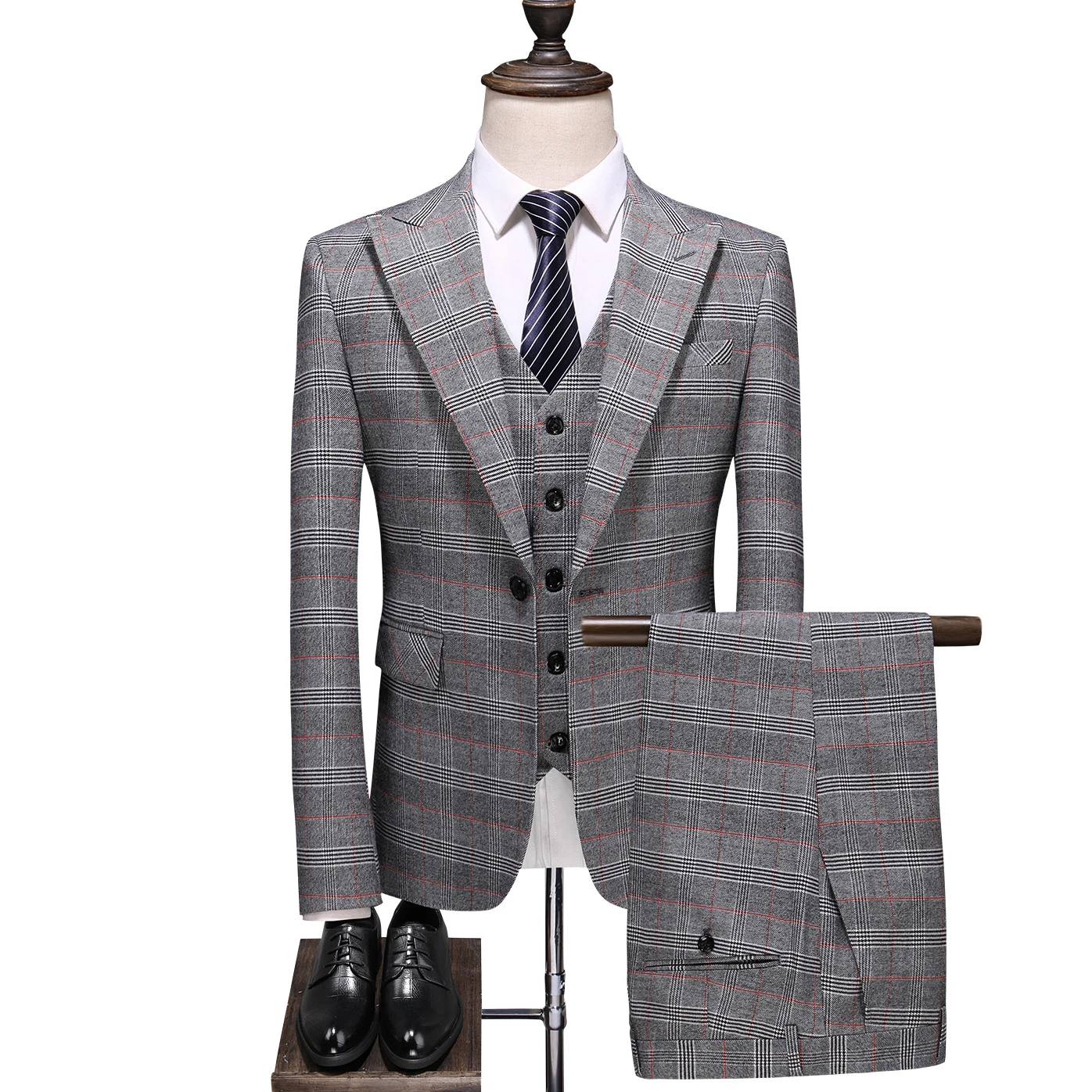 

2020 New Fashion Boutique Mens Plaid Groom Wedding Dress Suits Men Formal Slim Business Suit Plaid ( Jacket + Vest + Pants)