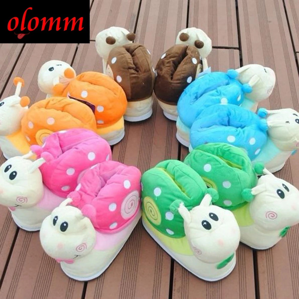 

Warm Cartoon Cotton Slippers Cute Funny Snail Slippers Women House Flat Slides Winter Soft Fluffy Floor Flip Flops Unisex Shoes