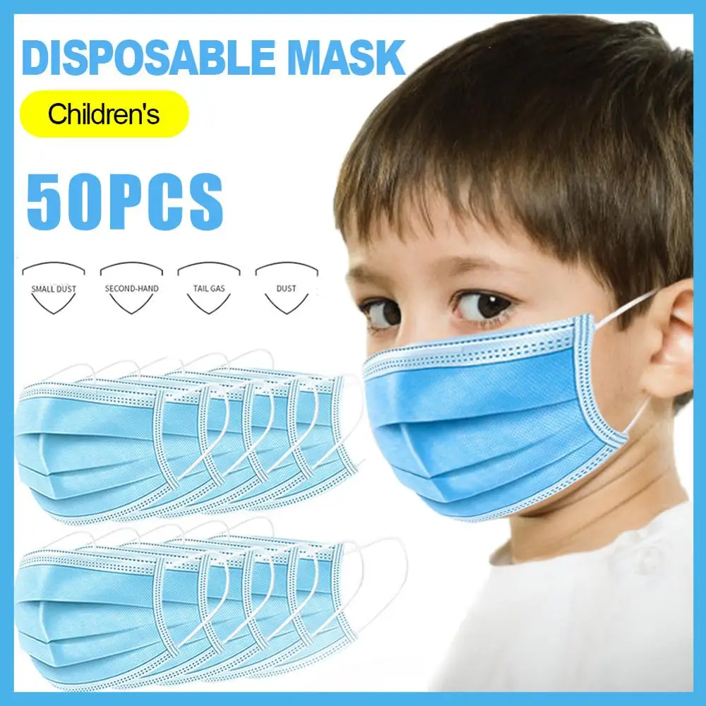 

50 Pcs Disposable Mouth Mask for Kids Oral Protection 3 Layers Filter Anti Dust Face Cover High Filtration Breathable Masks