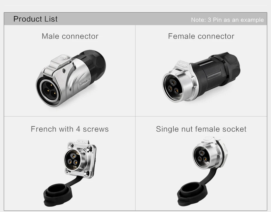 Waterproof connector M16 2 pin IP67 power metal connector round plug male plug female socket 10A electrical seal connector