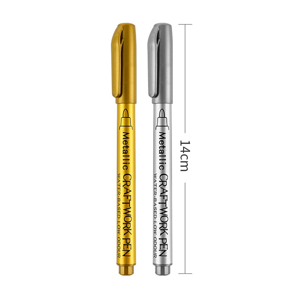 2pcs DIY Metallic Waterproof Permanent Paint Marker Pens Gold Silver For Drawing Students Supplies DIY Art Marker Craftwork Pen images - 6