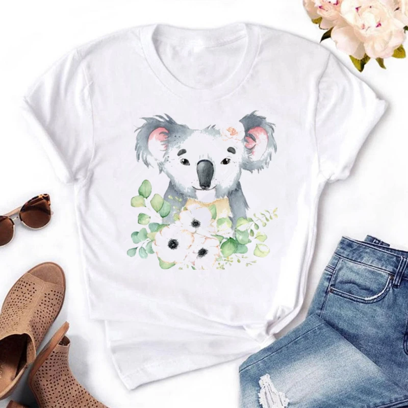 

Funny Koala Graphics Print Women T shirt 5 colors Short Sleeve O-Neck T-shirt Plus Size Ladies Tee Shirt Tops Camisetas Mujer