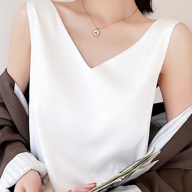 

2021 New Beautiful Women's Blouses Summer Chiffon V Neck Women Blouses Satin Office Lady Elegant Shirts