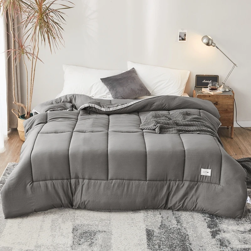 Зимнее/осеннее одеяло в японском стиле однотонное синее утолщенное из мытого