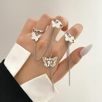 new cool butterfly chain tassel connect fingers ring for women hip pop ring multi layer open finger rings girl jewlery new