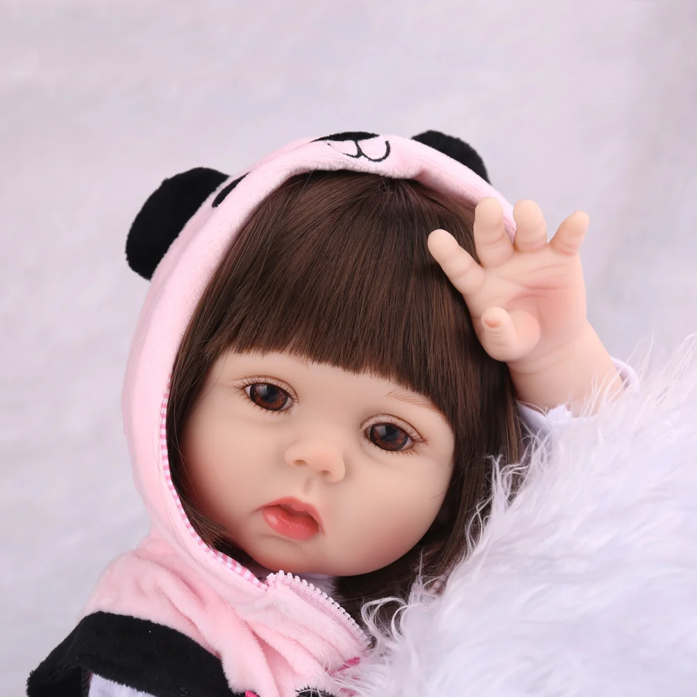 18 дюймов Полностью виниловый силиконовый Reborn Baby Dolls девочка в Панде мультфильм