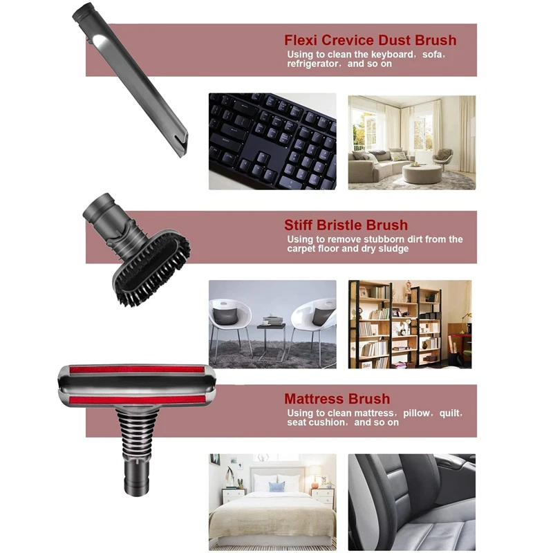 

Vacuum Cleaner Accessories Cleaning Brush Head Tools Kit for Dyson V6 V7 V8 DC35 DC44 DC16 Compatible Washable Reusable