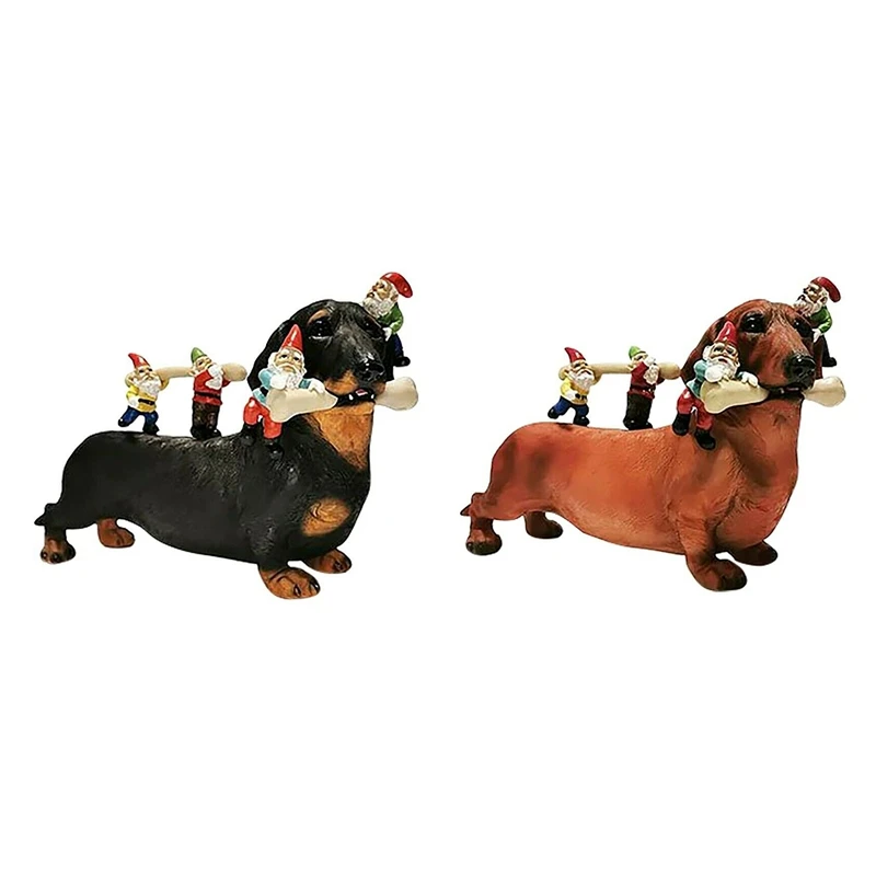 

LUDA Garden Dachshund Dog And Dwarf Statue Fairy Garden Decoration Outdoor Home Decor Room Sculptures Decoration