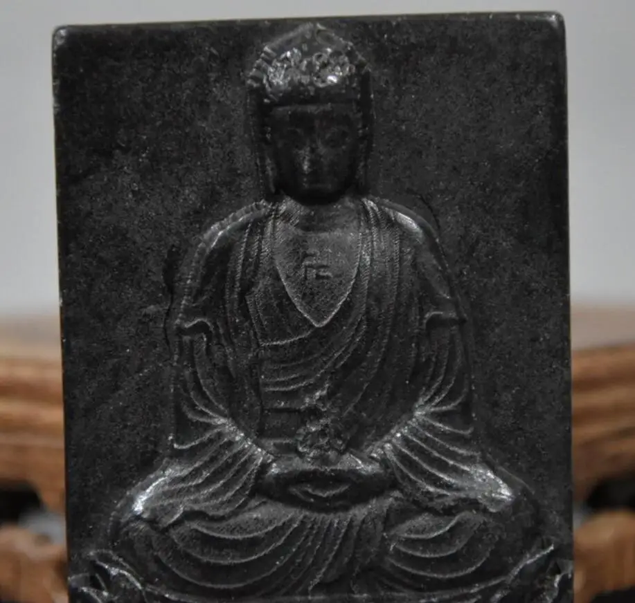 

Hongshan culture archaize black iron meteorite sculpture Sakyamuni Buddha bi statue