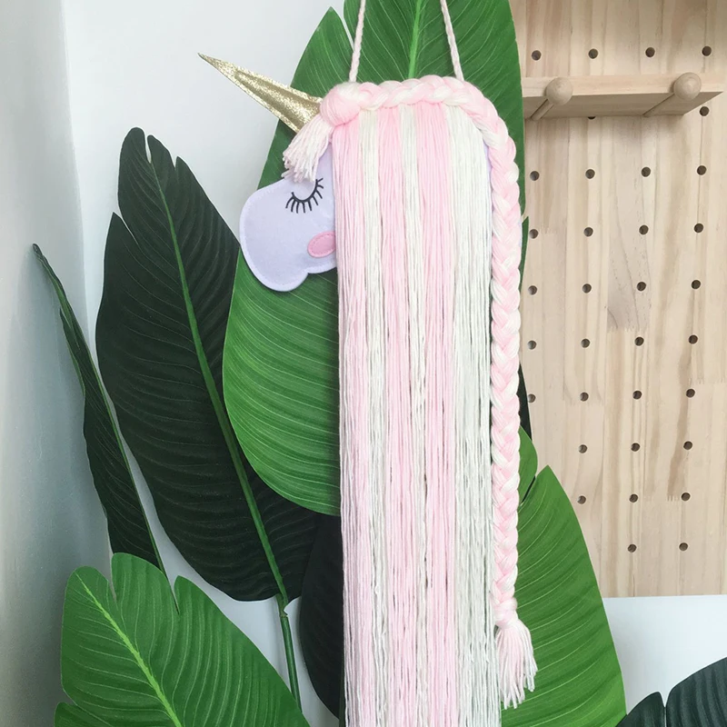 Милая тканая Голова Единорога для девочек украшение на стену Радужный макраме