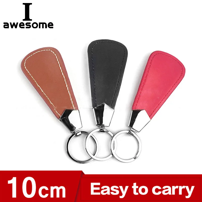 

10cm Easy Carry Leather Black Shoehorn Metal Durable Stainless Steel Faux Portable Fashion Mini Shoe Horns Accessories Key Ring