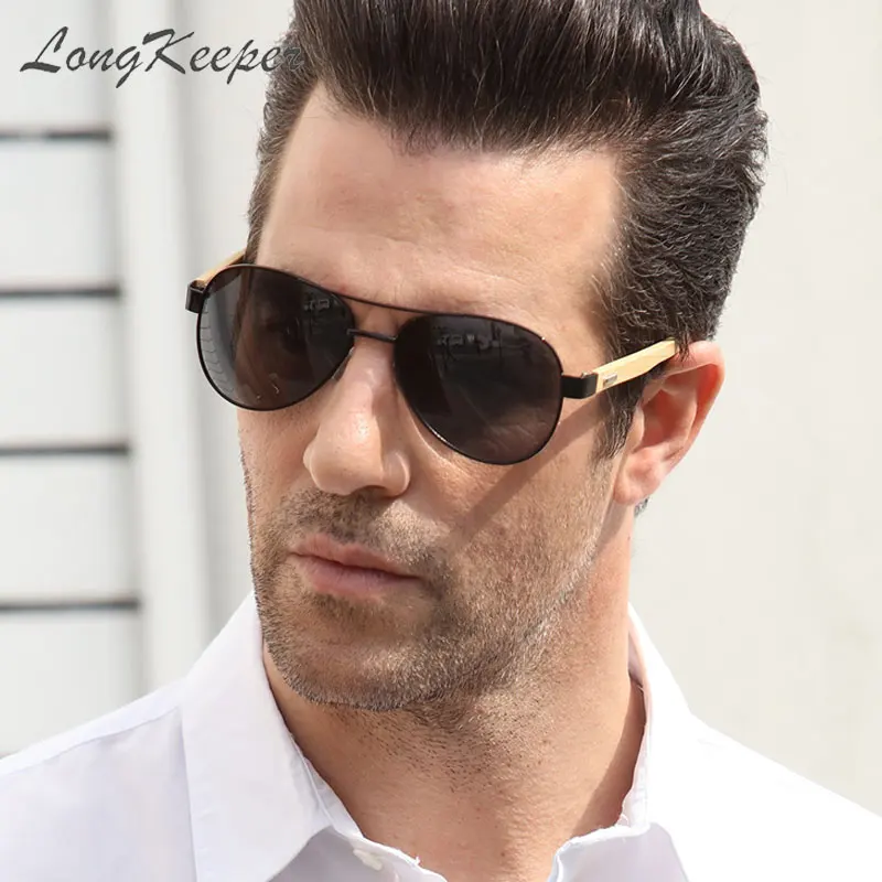 

LongKeeper Original Wooden Pilot Sunglasses Men Classic Mirror Lens Driving Goggles Women Bamboo UV400 Oculos De Sol Hombre