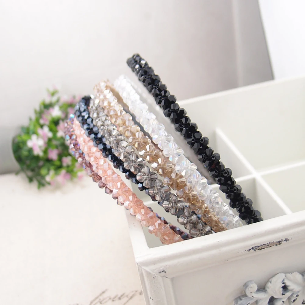 

Shiny Crystal Beaded Hair Hoop Pearl Flower Headband Women Grils Handmade Crystal PearlHead Hoop Acetate Fashion Hair Acceories