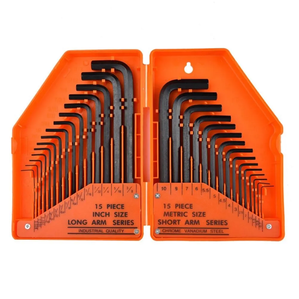 

30 In 1 Hex Allen Key Sets Metric Wrench Flat Head Chrome Vanadium Steel Durable Black Surface Orange Box L-shaped CRV
