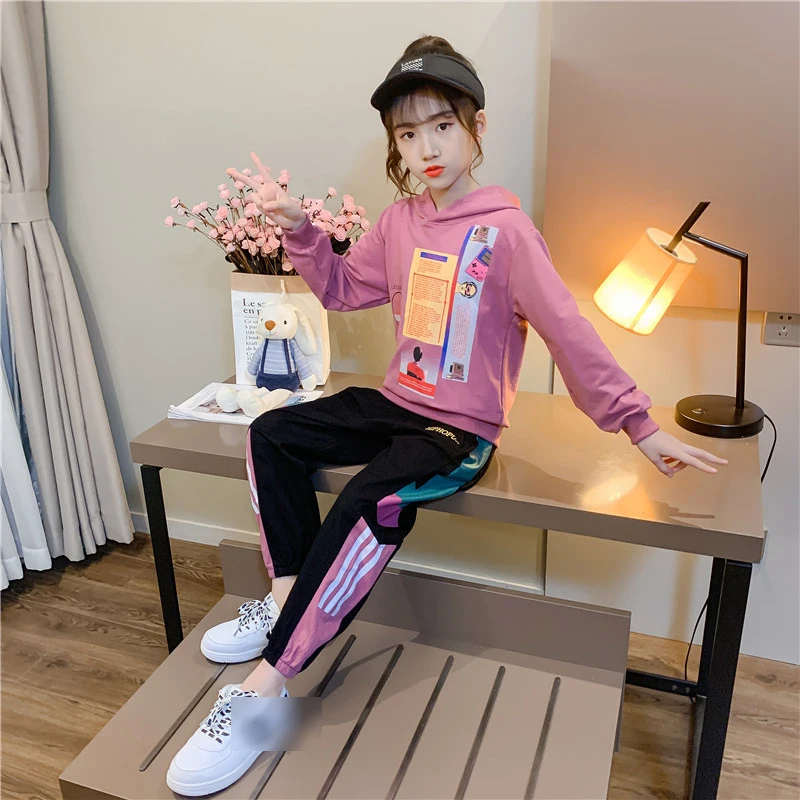 2020 на осень зиму Одежда для девочек спортивные костюмы с рисунком буквы SLIM FIT