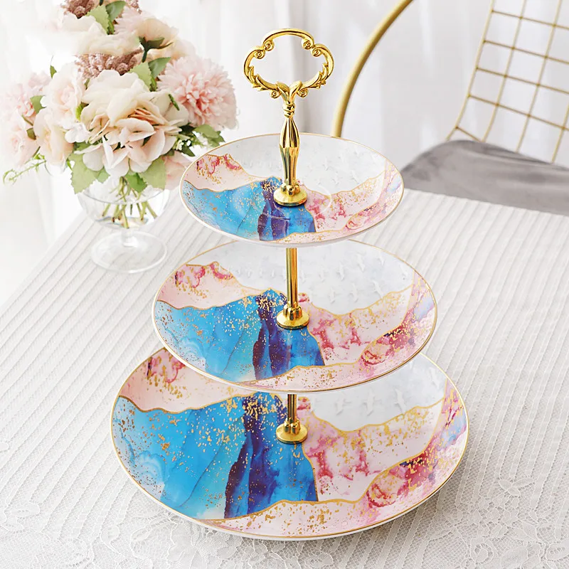

Cake Decoration Plate Bone China 2/3 Tier Pastry Plate Cake Shelf Candy Dish Kitchen Wedding Decoration Kitchen Organizer