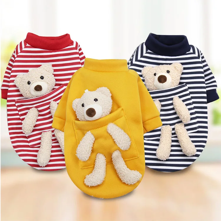 

Cartoon Pocket Bear Dog Sweater Dog Clothes Winter Plus Velvet Small Dog Warm Pet Clothes Red, Yellow and Black Are Available