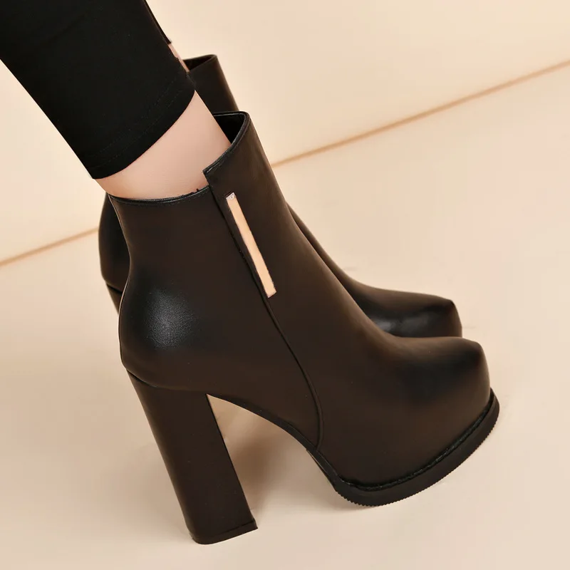 

Women Ankle Boots dropshipping Autumn Women High Heels Boots Platform Sexy Ladies Black Pumps Boots Shoes