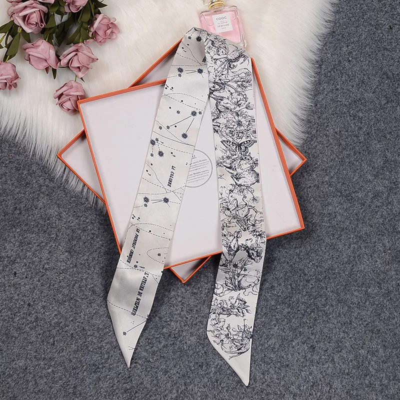 

Tarot Constellation Print Silk Scarf Women Brand Scarves Skinny Bag Design Wrist Towel Foulard Headband Tie Neckerchief 2021