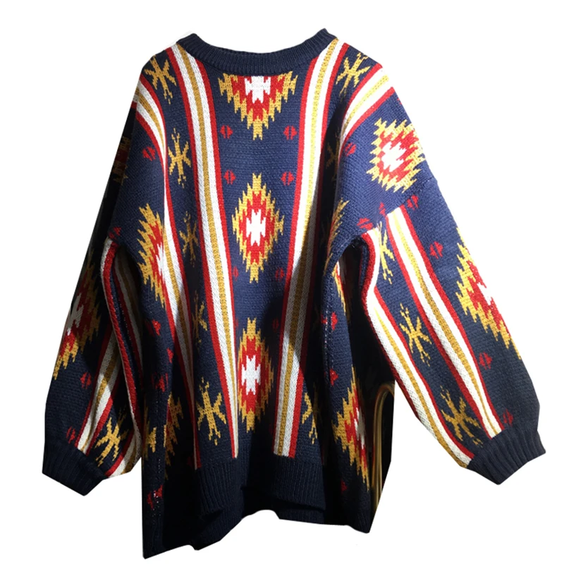 

2021 Spring New Korean Style Dongdaemun Loose round Neck Long Sleeve Pullover Retro Pattern Sweater for Women