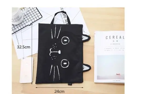 

100pcs/lot Large Cute Cat Zipper Canvas Bag Student Stationery Cartoon Paper Receiving Bag Handbag A4 Paper Zipper Handbag #3291