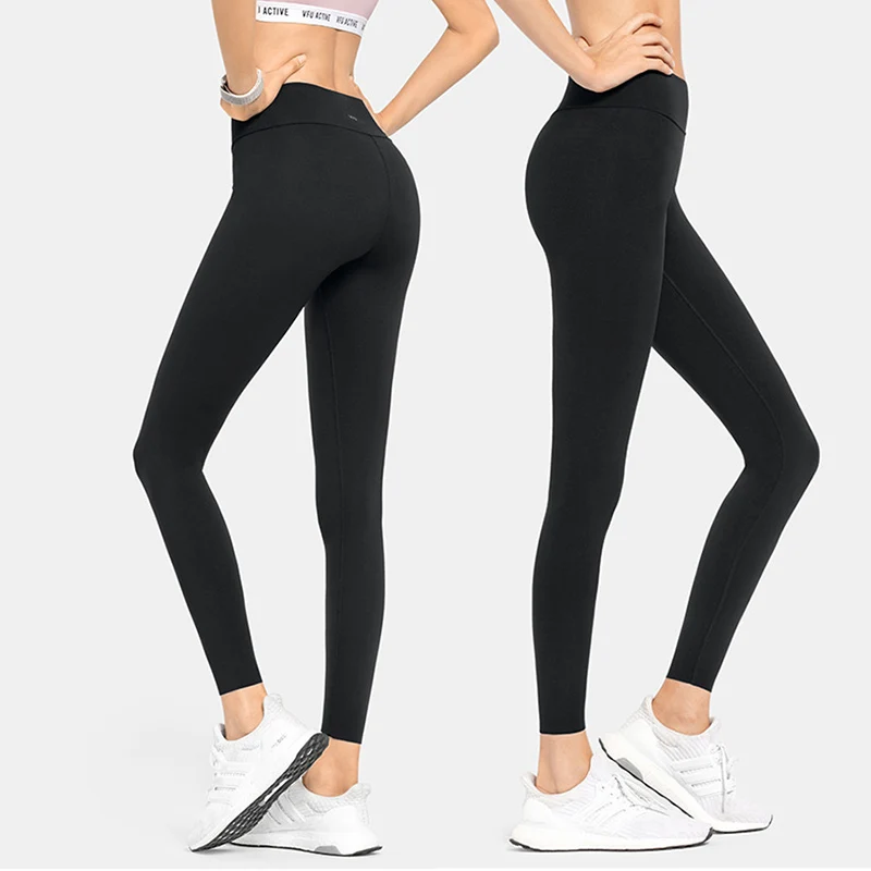 Бесшовные леггинсы женские фитнес для средней талии пот брюки черные