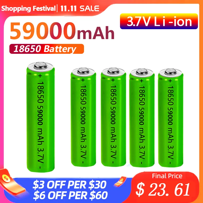 

New 59000mAh High-capacity 18650 3.7V Lithium Rechargeable Battery for Charging Counter Lamp Flashlight Drop Shipping 1-10 PCS