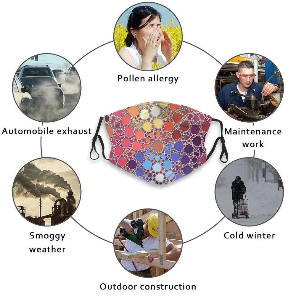 

Curved Girih Pattern Custom Design For Adult Kids Anti Dust Filter Diy Print Washable Face Mask Girih Curve Winding Bent