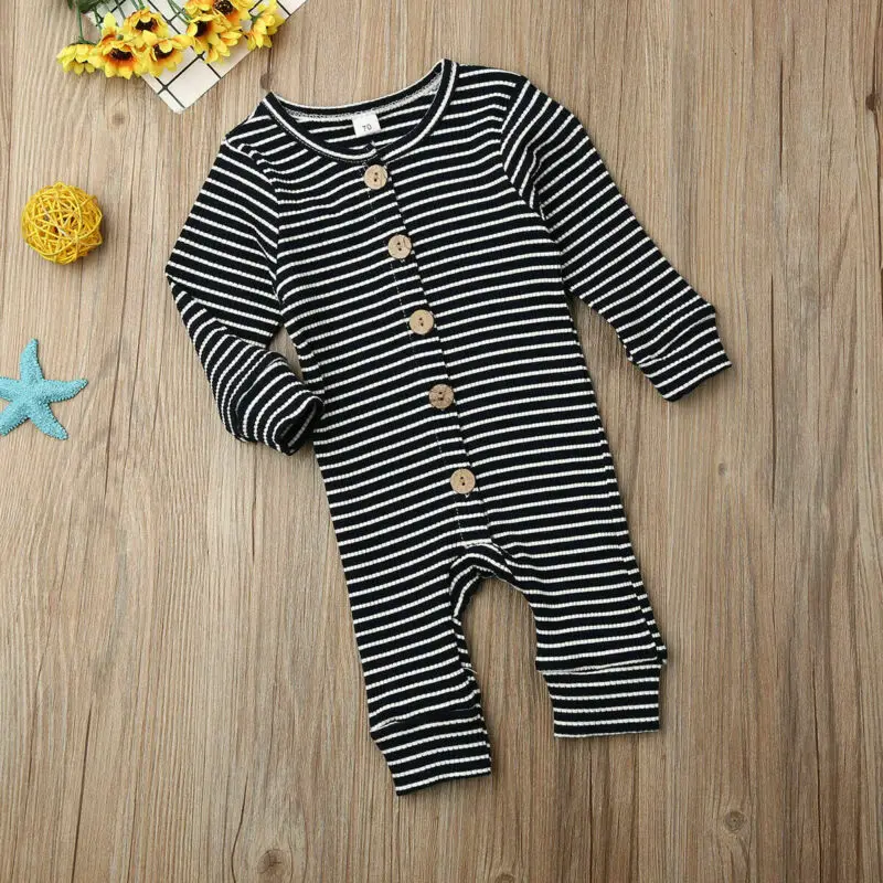 

Newborn Baby Kid Boy Girl Clothes Unisex Clothing Stripe Cotton Romper Long Sleeve Jumpsuit Button Bodysuit O Neck Outfits