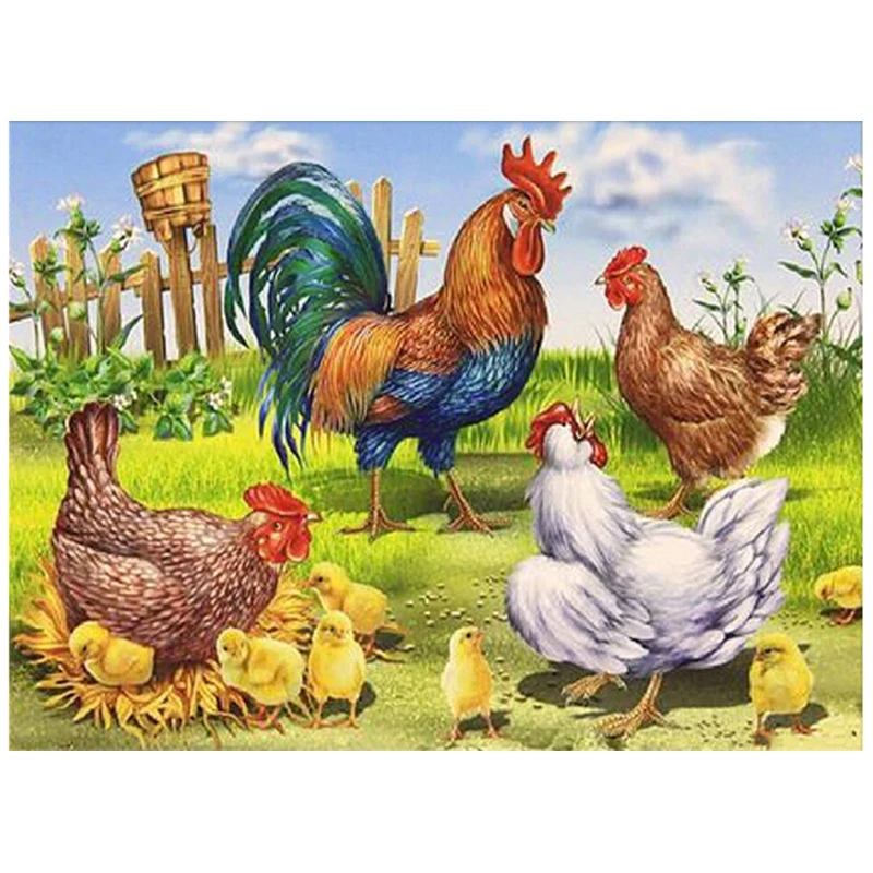 

Full Round Diamond Painting Rooster Hen Chicken Diamond-Embroidery Cross Stitch Picture of Rhinestone Home Decor