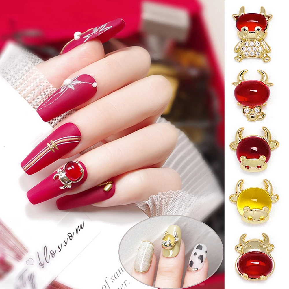 

Cow Gemstone Design Nails Rhinestone Animal Nails Accessories Nail Art Decorations New Year Nail Jewelry Manicure