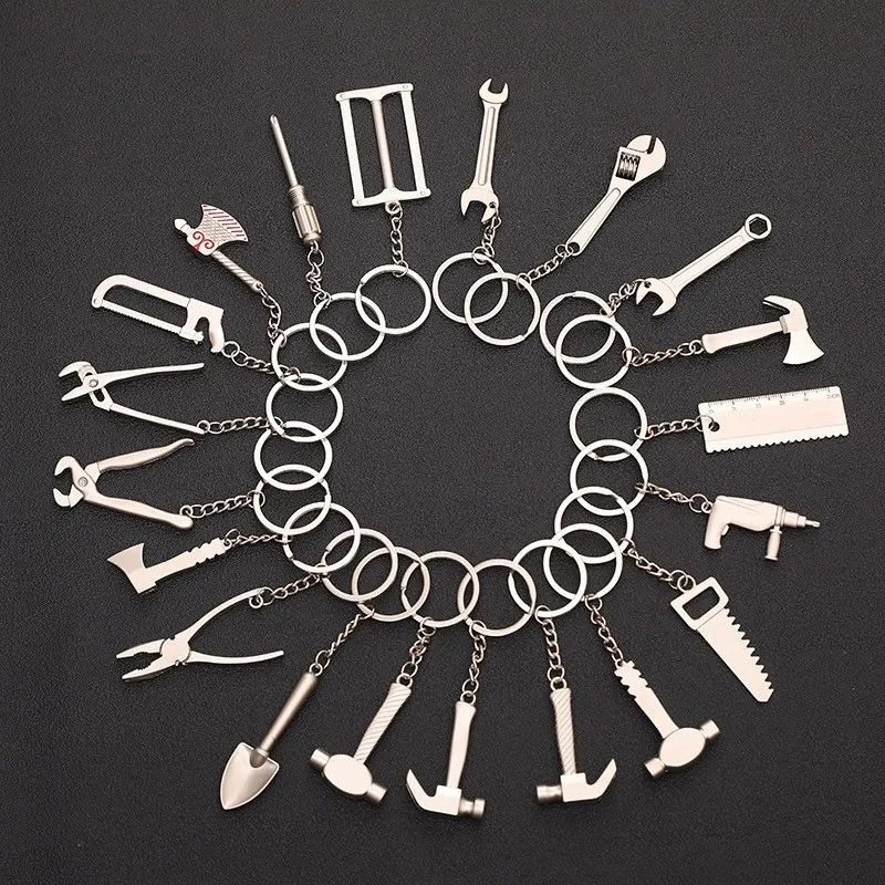 

Cute Mini Tools Hardware Car Key Ring Chain 3D Keyfob Creative Keyring Gift Nut Wrench Measuring Ruler Axe Keychain Pendant