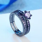 Milangirl 2 шт.компл. набор колец с фиолетовым кристаллом из циркония Стразы для 6 когтей черного цвета сплав обручальные ювелирные изделия для свадьбы вечеринки